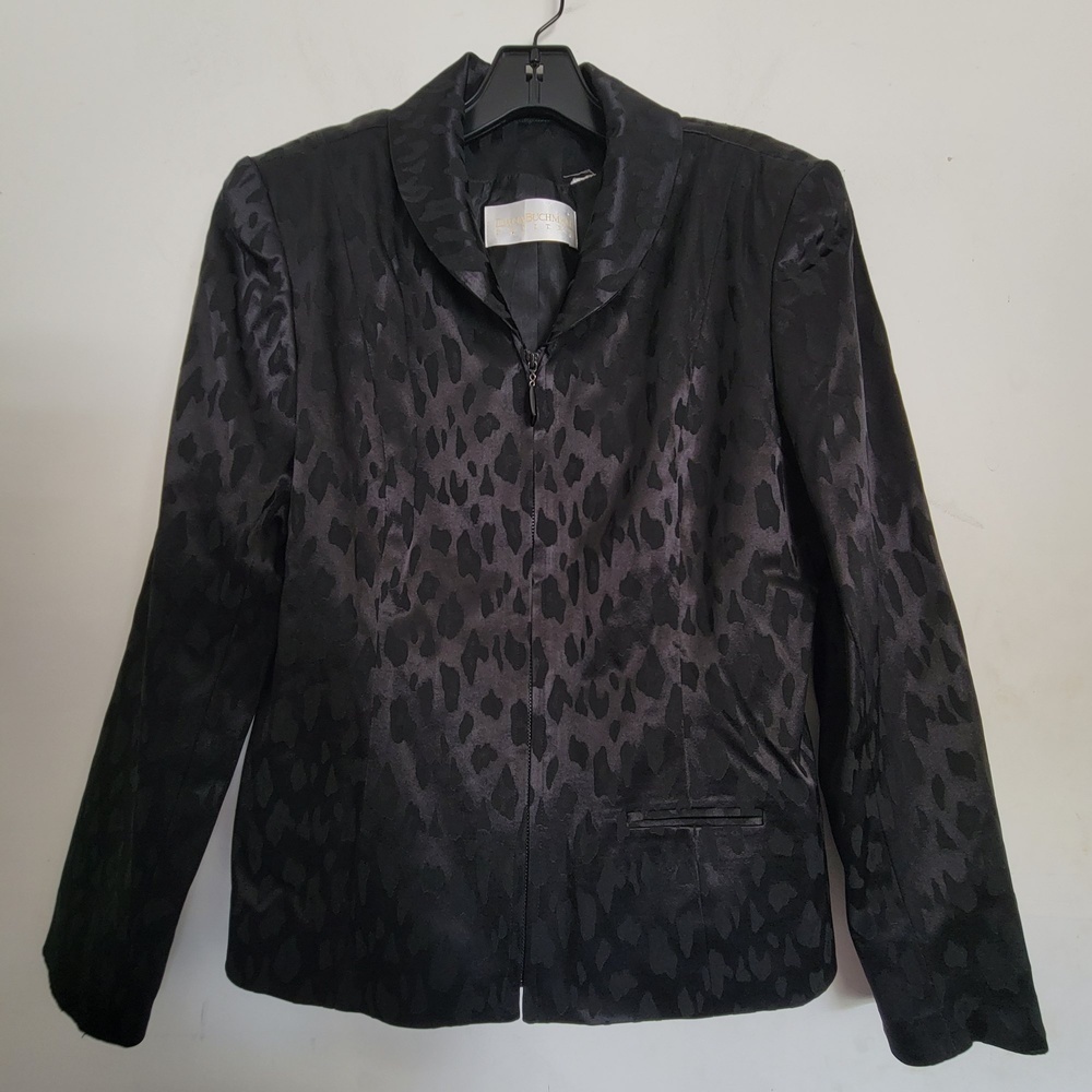 Dana Buchman Petites Animal Pattern Full Zip Blazer Jacket Black Size 10P